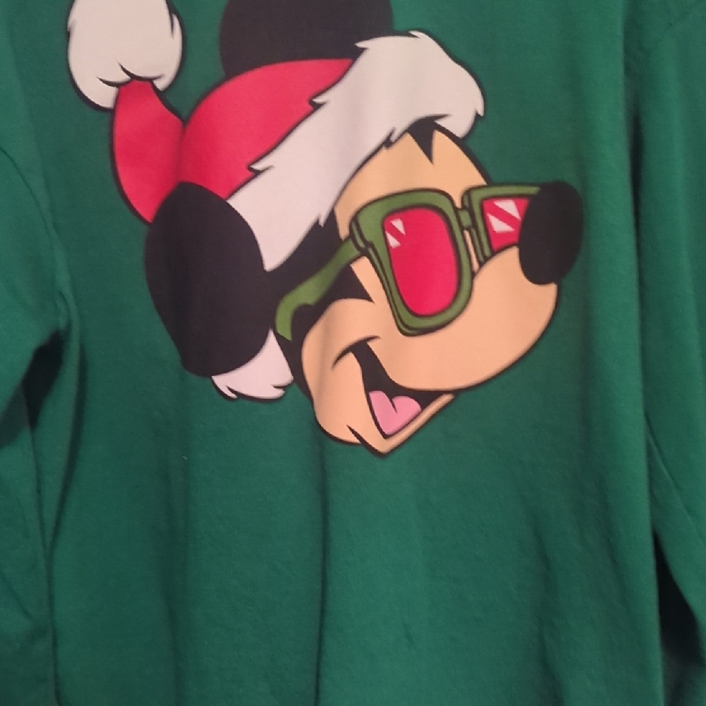 Disney Green and Red Long Sleeve Tee with Festive Character